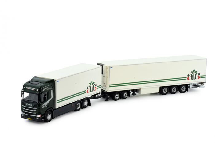 Scania Kühlkofferzug mit Langanhänger der Spedition "Alex Andersen"