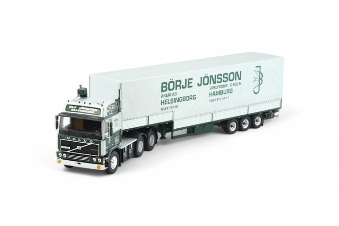Volvo F12 mit 3-achsigem Schwanenhalsplanenauflieger der Spedition "Börje Jönsson"