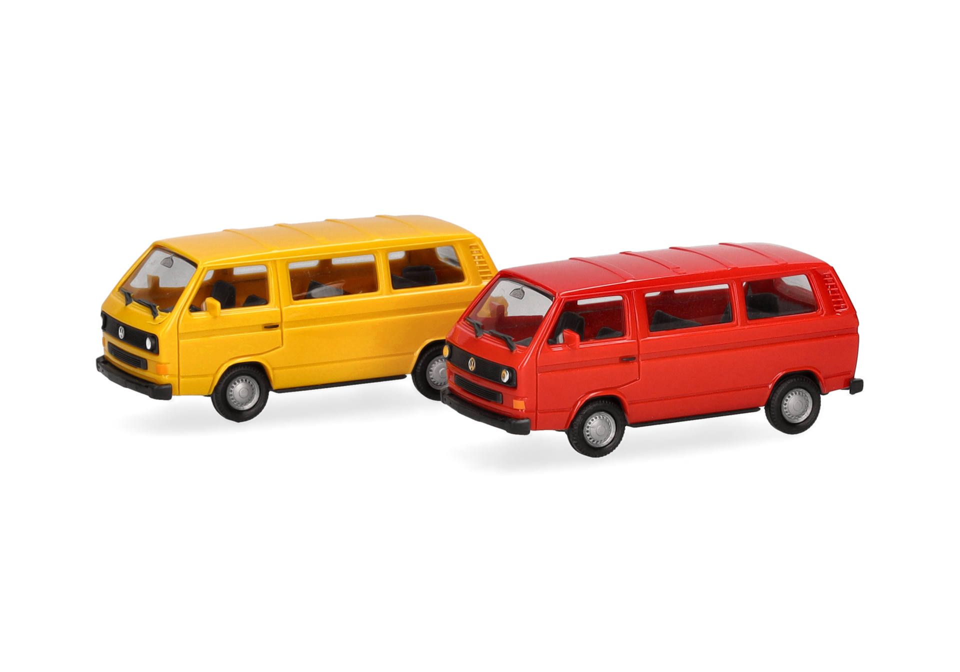 Herpa MiniKit Volkswagen (VW) T3 Bus, rot und ginstergelb, 2 Stück Herpa MiniKit Volkswagen (VW) T3 Bus, rot und ginstergelb, 2 Stück