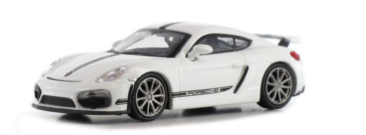 Porsche Cayman GT4, weiß mit schwarzem Zierstreifen Porsche Cayman GT4, weiß mit schwarzem Zierstreifen