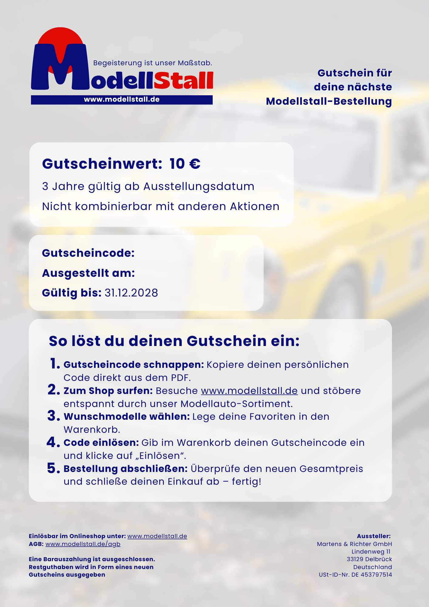 Geschenkgutschein „ModellStall“ 10€ Geschenkgutschein „ModellStall“ 10€