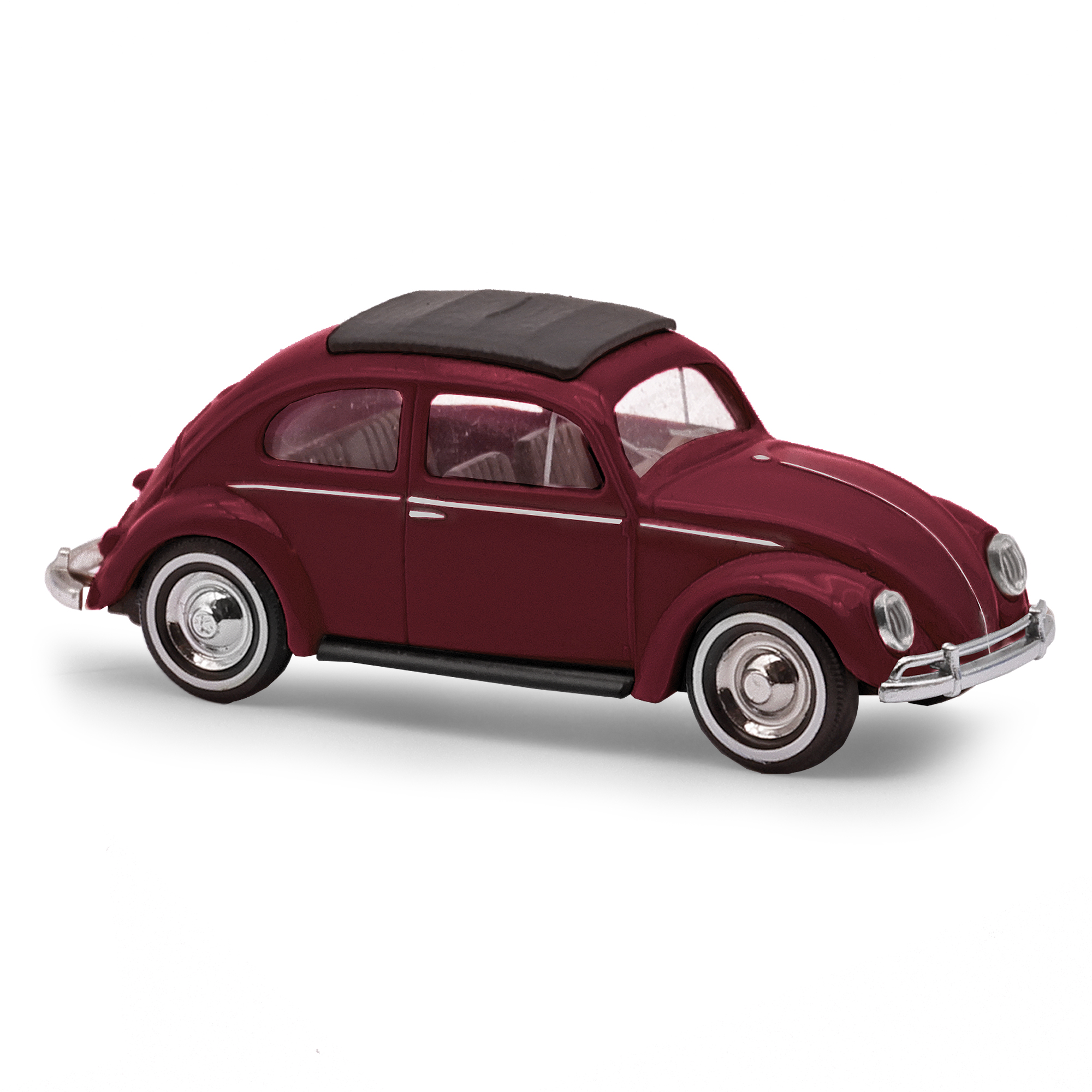 VW Käfer mit Ovalfenster in Export Ausführung, weinrot