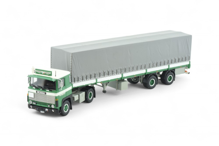 Scania 111 mit 3-achsigem Planenauflieger der Spedition Brunner 